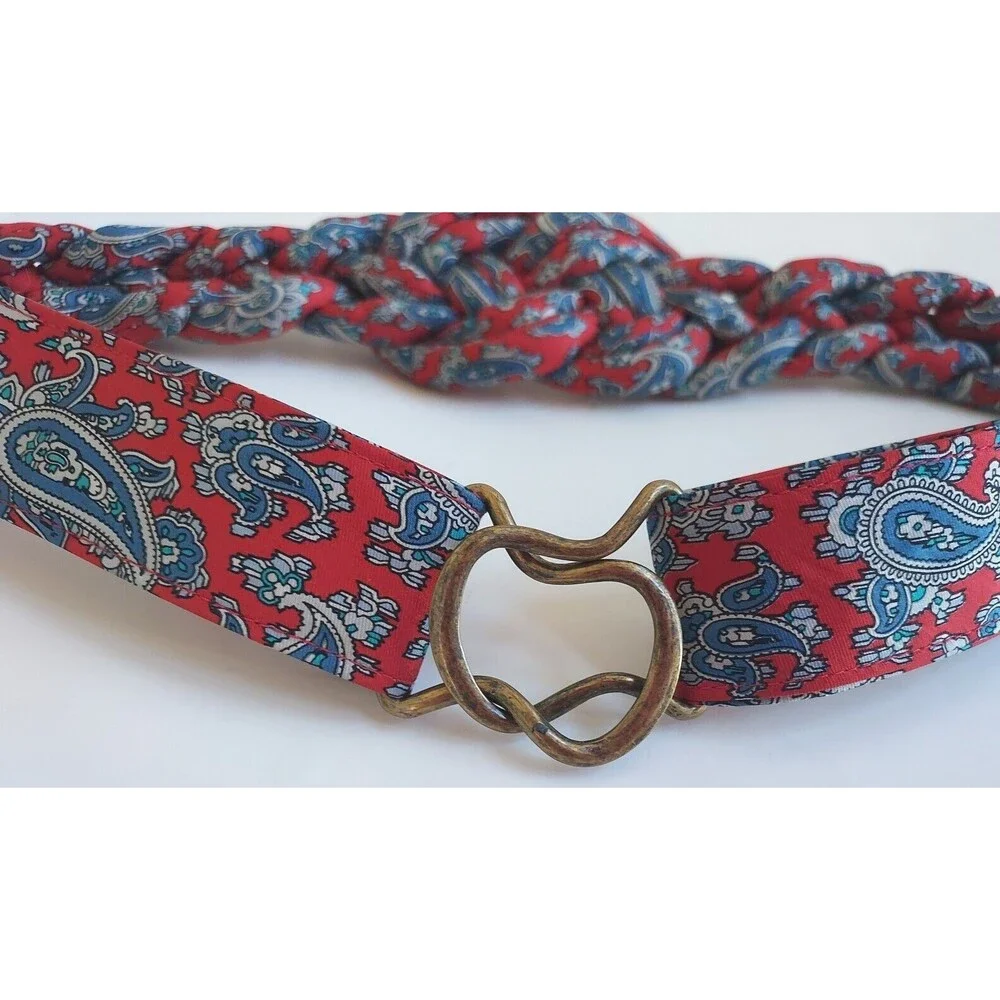 Vintage 1980's Harden All Silk Paisley Braided R W & B Adj Belt 30
